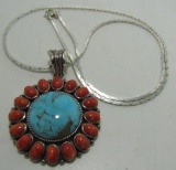 STAUER TURQUOISE CORAL NECKLACE STERLING SILVER