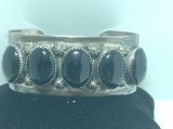 40G PATRICIA PLATERO STERLING NAVAJO ONYX BRACELET