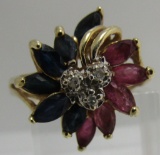 1CT RUBY SAPPHIRE & DIAMOND RING 14K GOLD SIZE 7