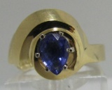 PEAR TANZANITE RING 14K GOLD SIZE 6 1/2