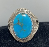 SIZE 11 HERBERT TSOSIE STERLING TURQUOISE RING