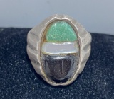 OLD PAWN STERLING NAVAJO TURQUOISE ONYX RING
