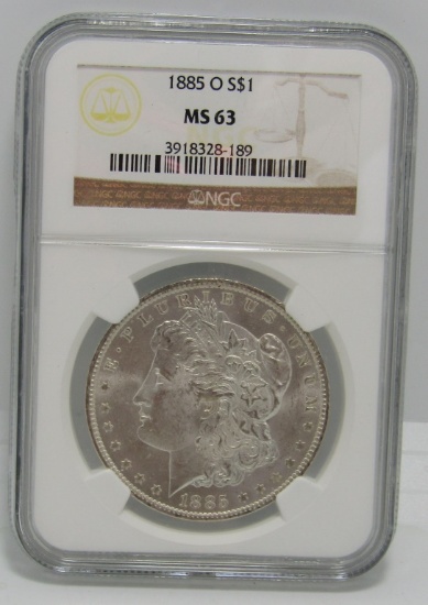 1885 O US MORGAN SILVER DOLLAR COIN MS63