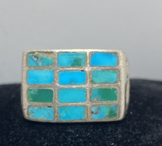 1980S ZUNI STERLING TURQUOISE PETIT POINT RING