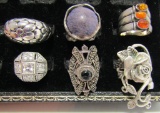 6 STERLING SILVER RINGS SIZE 6 AMBER 47 GRAMS