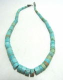 TURQUOISE STERLING SILVER DISC BEADED NECKLACE