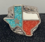 STERLING TEXAS LONE STAR FLAG RING TURQUOISE