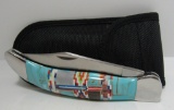 TURQUOISE INLAY FOLDING KNIFE W SHEATH
