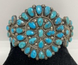 ZUNI STERLING MORENCI TURQUOISE CLUSTER BRACELET