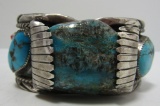 134G TURQUOISE CORAL CUFF BRACELET STERLING SILVER