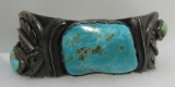OLD PAWN TURQUOISE CORAL CUFF BRACELET STERLING