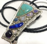 STERLING NAVAJO AMETHYST MOONSTONE TURQUOISE BOLO