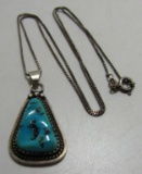 TURQUOISE PENDANT NECKLACE STERLING SILVER