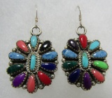 GEMS & TURQUOISE CLUSTER EARRINGS STERLING SILVER