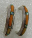 HALLMARKED INLAY HALF HOOP EARRING STERLING SILVER
