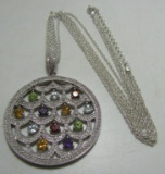 DIAMOND AMETHYST GARNET PERIDOT NECKLACE STERLING