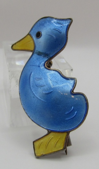 "ANA" GOLD ON STERLING ENAMEL DUCKLING PIN SILVER