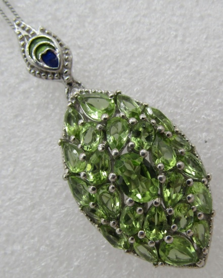 PERIDOT CLUSTER PENDANT NECKLACE STERLING SILVER
