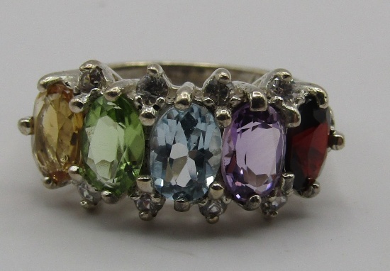 MULTI STONE RING STERLING SIL6VER  SIZE