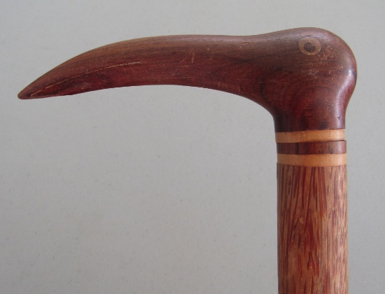 SIGNED PITCAIRN ISLAND CANE CARVED WALKING STICK