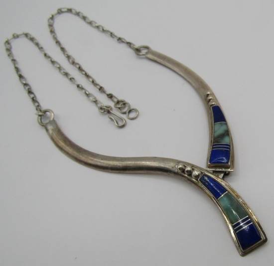 TURQUOISE & LAPIS INLAY NECKLACE STERLING SILVER