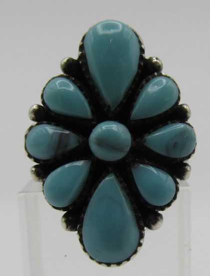 TURQUOISE CLUSTER RING STERLING SILVER SIZE 6