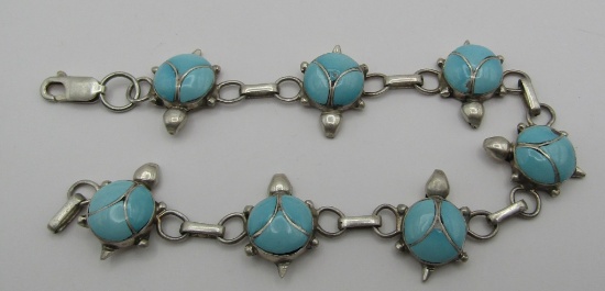 TURQUOISE INLAY TURTLE BRACELET STERLING SILVER