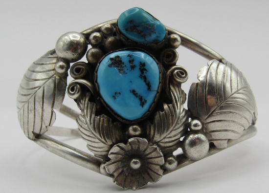 MORTY JOHNSON TURQUOISE CUFF BRACELET STERLING SIL