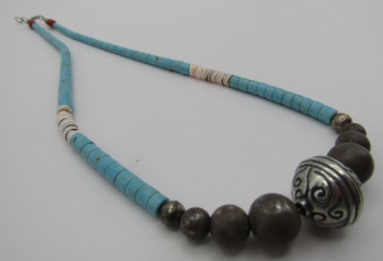 SANTO DOMINGO HEISHI TURQUOISE NECKLACE STERLING