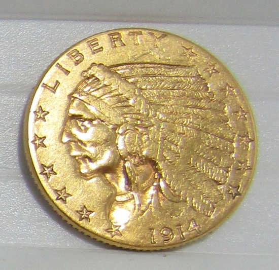 1914 D GOLD INDIAN $2 1/2 DOLLAR US COIN
