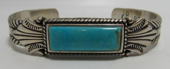 "CR" TURQUOISE CUFF BRACELET STERLING SILVER