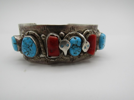 CANDELARIA TURQUOISE CORAL CUFF BRACELET STERLING