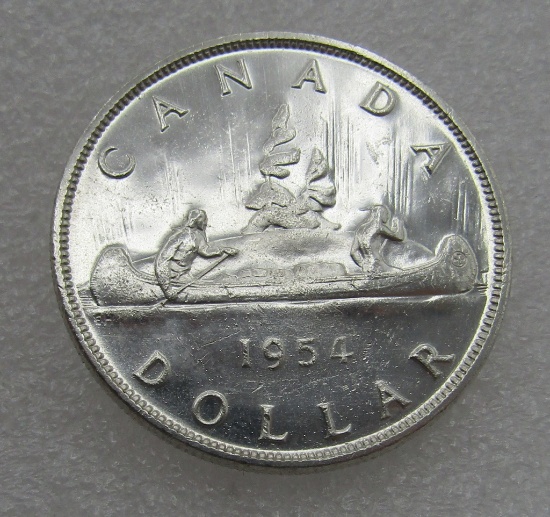 1954 CANADA SILVER DOLLAR COIN UNC