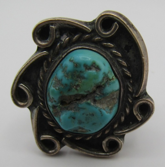 OLD PAWN TURQUOISE RING STERLING SILVER SIZE 8