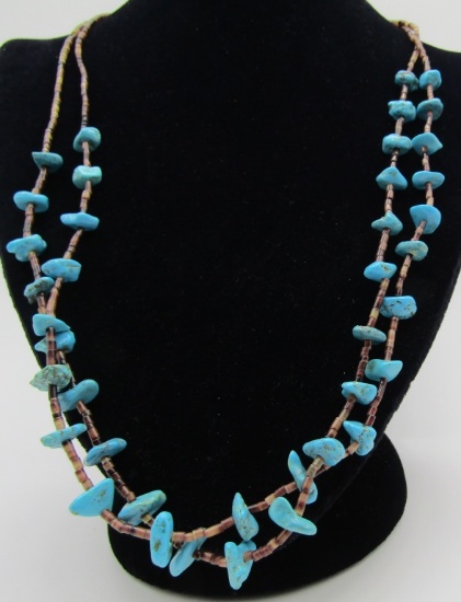 28" TURQUOISE NUGGET HEISHI BEAD NECKLACE