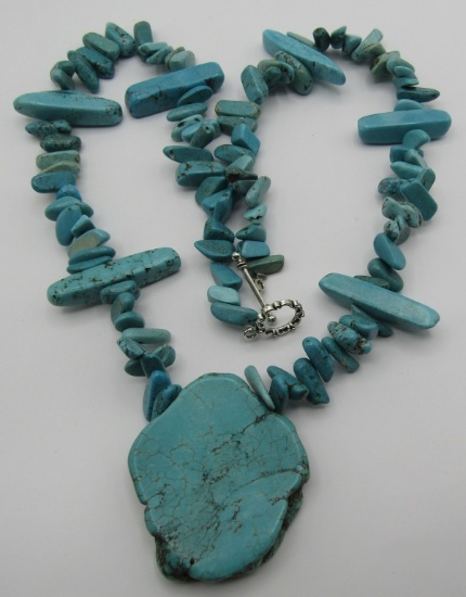 22" BLOCK TURQUOISE NUGGET NECKLACE 118.9GRAMS