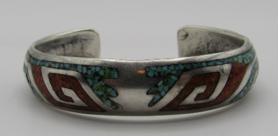 BEGAY TURQUOISE CORAL CUFF BRACLET STERLING SILVER