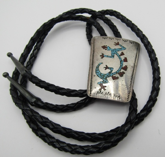 "RB" TURQUOISE CORAL BOLO TIE NECKLACE STERLING