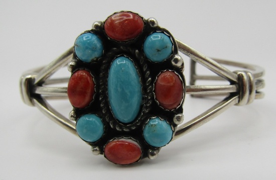 JAMES" TURQUOISE SOS CUFF BRACELET STERLING SILVER