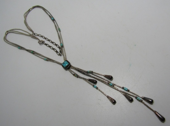 20" GEM TURQUOISE LIQUID SILVER NECKLACE STERLING