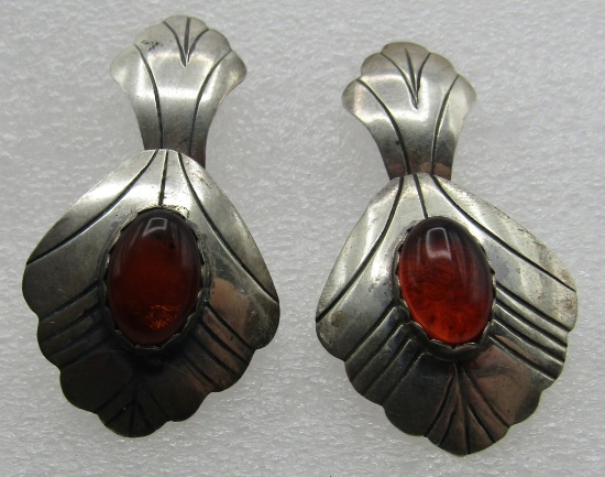 FOSSILIZED AMBER EARRINGS STERLING SILVER