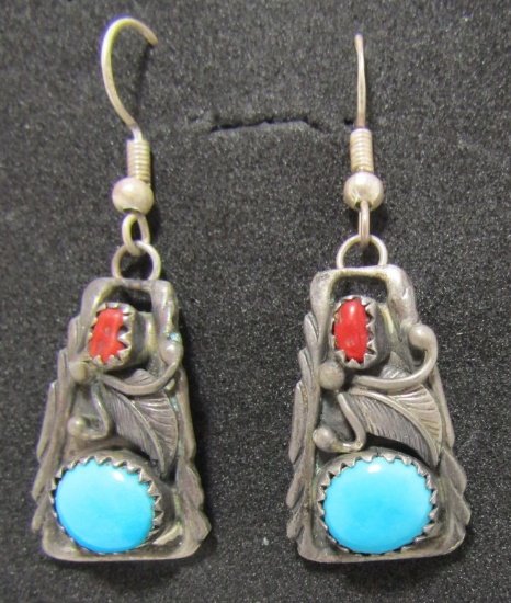 "RB" SLEEPING BEAUTY TURQUOISE & CORAL EARRINGS