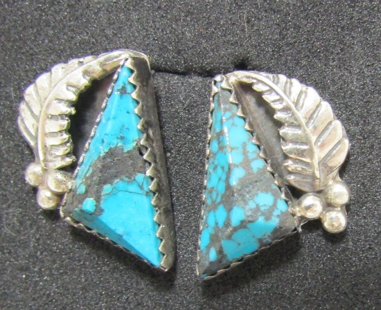 PYRAMID SPIDERWEB TURQUOISE EARRINGS STERLING SILV