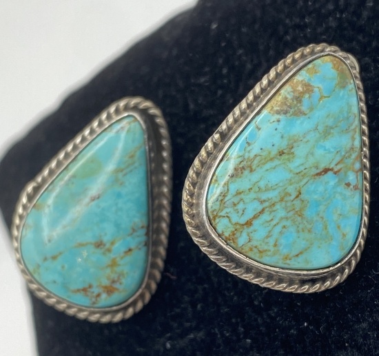 NATIVE AMERICAN STERLING TURQUOISE CLIP EARRINGS