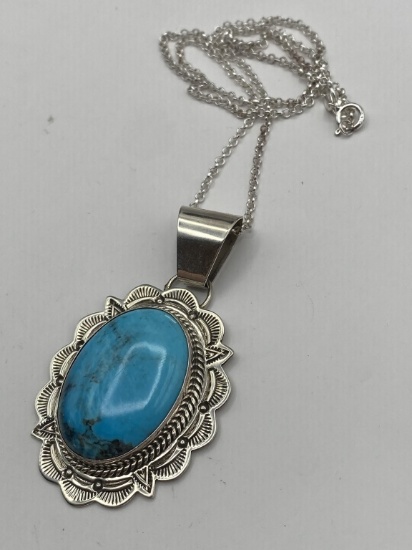 REW DINEH NAVAJO STERLING TURQUOISE NECKLACE