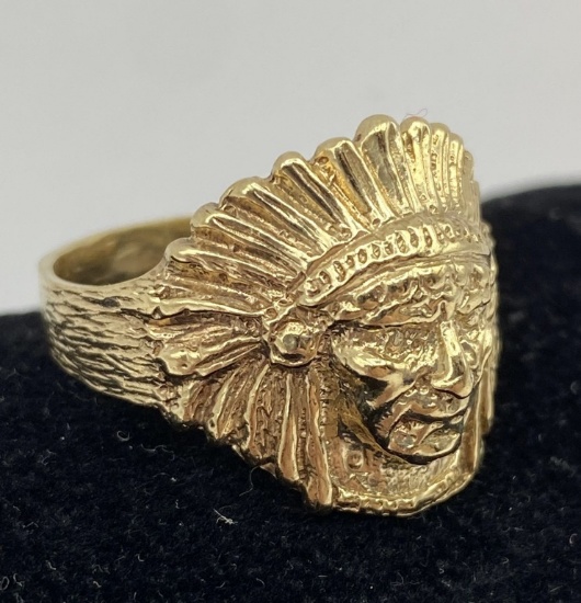 10K SOLID GOLD SIZE 10 NATIVE AMERICAN CHIEF RING