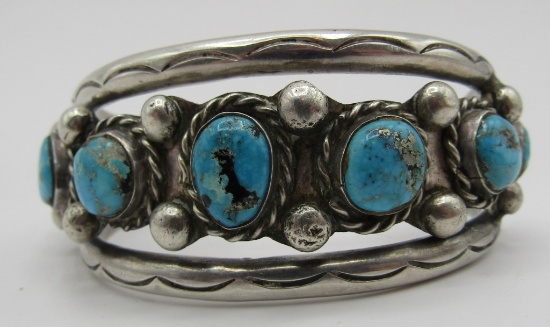 OLD PAWN TURQUOISE CUFF BRACELET STERLING SILVER