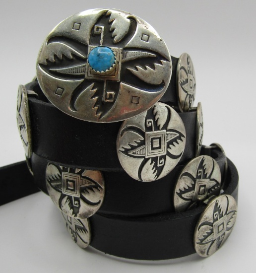 17 CONCHO BELT & TURQUOISE BUCKLE STERLING SILVER