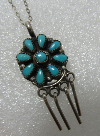 "S.P." TURQUOISE CLUSTER NECKLACE STERLING SILVER