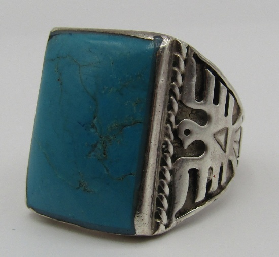 TURQUOISE THUNDERBIRD RING STELING SILVER SIZE 10